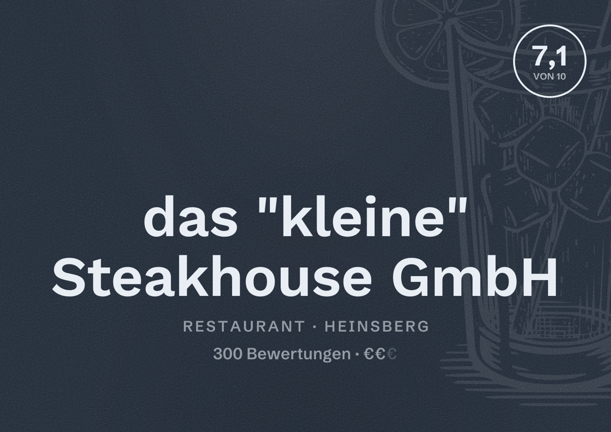 Illustriertes Poster von das "kleine" Steakhouse GmbH, Restaurant in Heinsberg: Bewertung 7,1 von 10 aus 300 Bewertungen, Preisniveau €€