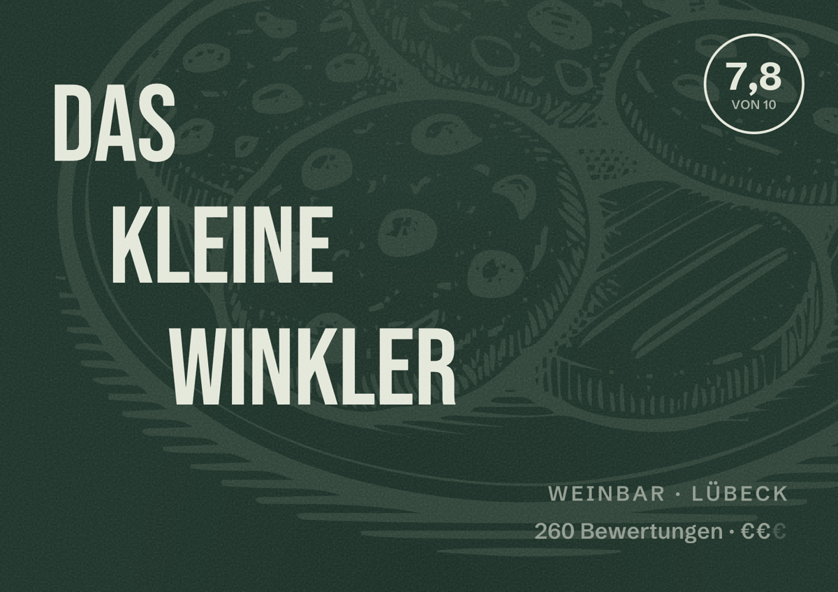 Illustriertes Poster von Das kleine Winkler, Weinbar in Lübeck: Bewertung 7,8 von 10 aus 260 Bewertungen, Preisniveau €€