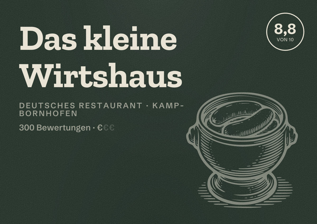 Illustriertes Poster von Das kleine Wirtshaus, Deutsches Restaurant in Kamp-Bornhofen: Bewertung 8,8 von 10 aus 300 Bewertungen, Preisniveau €