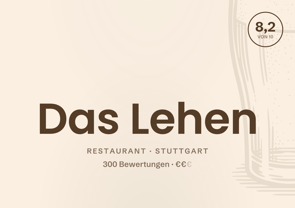 Illustriertes Poster von Das Lehen, Restaurant in Stuttgart: Bewertung 8,2 von 10 aus 300 Bewertungen, Preisniveau €€