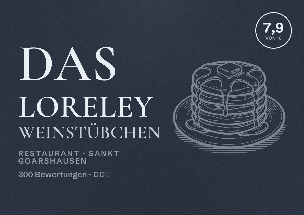 Illustriertes Poster von Das Loreley Weinstübchen, Restaurant in Sankt Goarshausen: Bewertung 7,9 von 10 aus 300 Bewertungen, Preisniveau €€