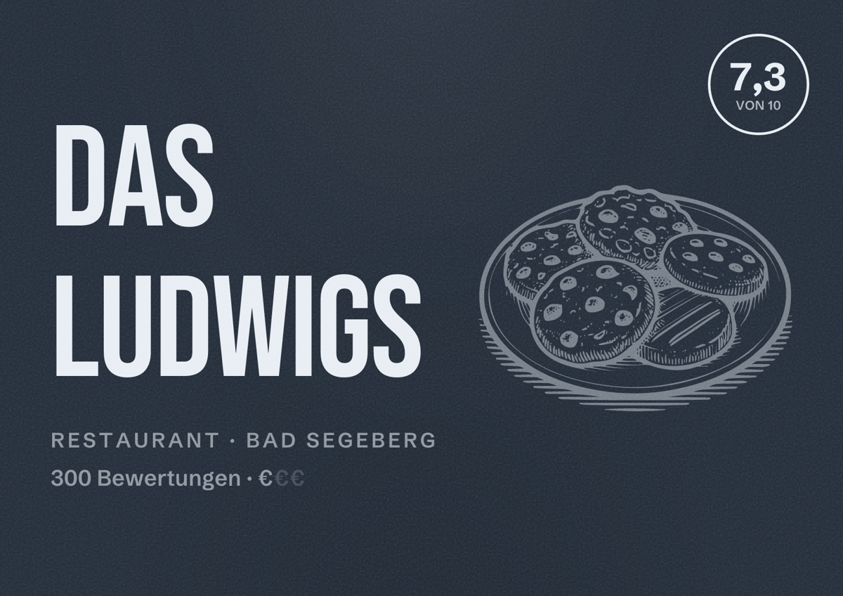 Illustriertes Poster von Das Ludwigs, Restaurant in Bad Segeberg: Bewertung 7,3 von 10 aus 300 Bewertungen, Preisniveau €