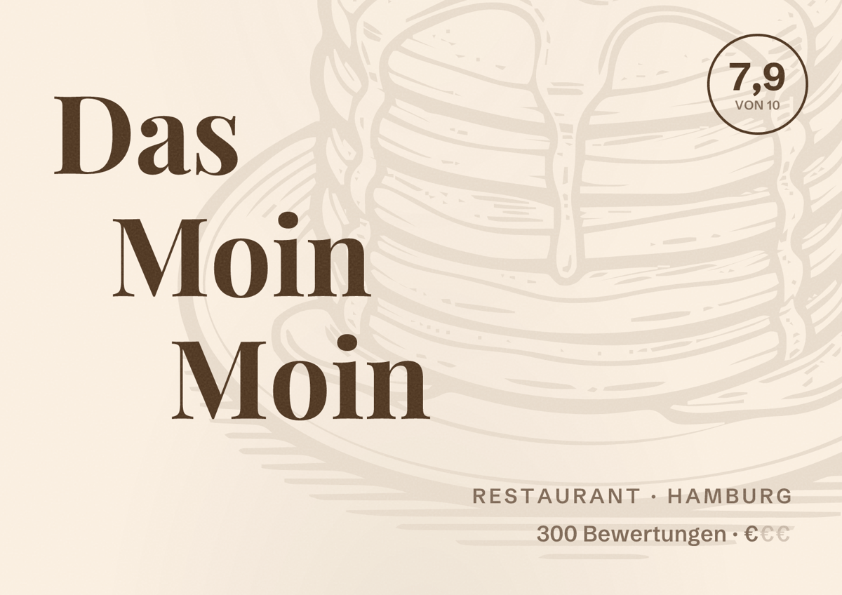 Illustriertes Poster von Das Moin Moin, Restaurant in Hamburg: Bewertung 7,9 von 10 aus 300 Bewertungen, Preisniveau €