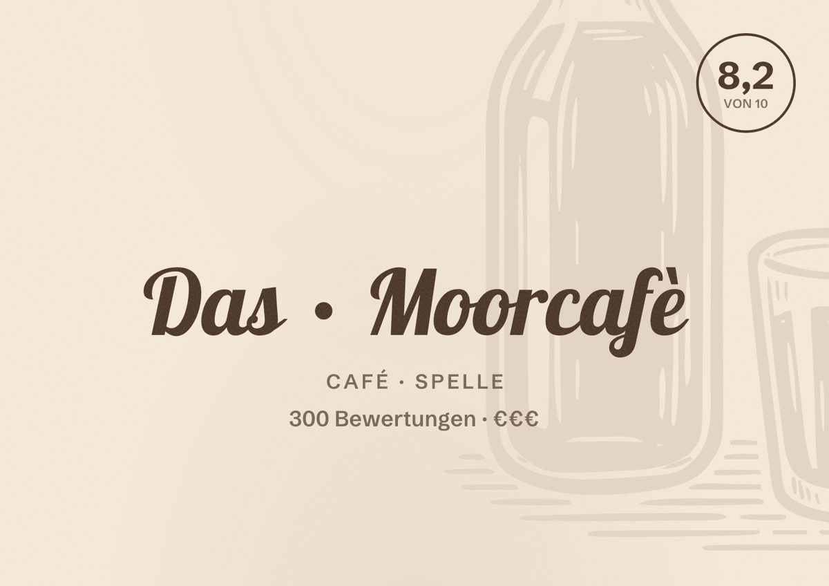 Illustriertes Poster von Das Moorcafè, Café in Spelle: Bewertung 8,2 von 10 aus 300 Bewertungen, Preisniveau €€€