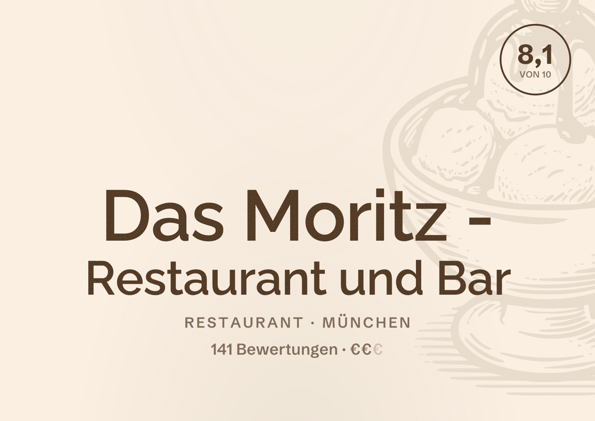 Illustriertes Poster von Das Moritz - Restaurant und Bar, Restaurant in München: Bewertung 8,1 von 10 aus 141 Bewertungen, Preisniveau €€