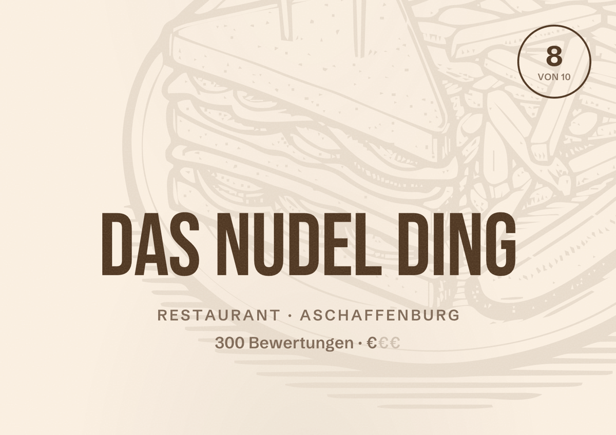 Illustriertes Poster von Das Nudel Ding, Restaurant in Aschaffenburg: Bewertung 8 von 10 aus 300 Bewertungen, Preisniveau €