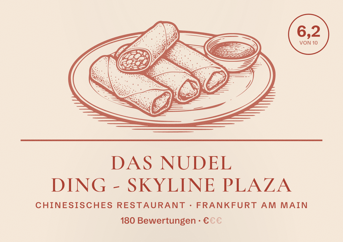 Illustriertes Poster von Das Nudel Ding - Skyline Plaza, Chinesisches Restaurant in Frankfurt am Main: Bewertung 6,2 von 10 aus 180 Bewertungen, Preisniveau €