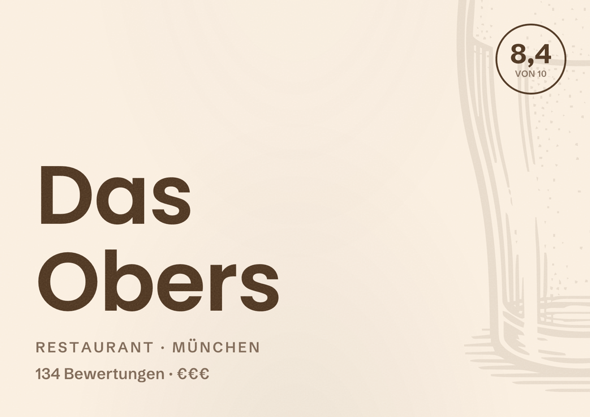Illustriertes Poster von Das Obers, Restaurant in München: Bewertung 8,4 von 10 aus 134 Bewertungen, Preisniveau €€€