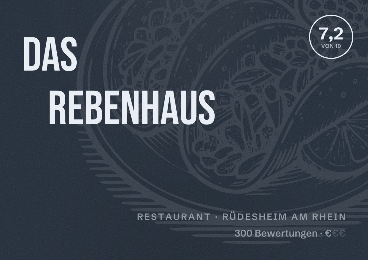 Illustriertes Poster von das Rebenhaus, Restaurant in Rüdesheim am Rhein: Bewertung 7,2 von 10 aus 300 Bewertungen, Preisniveau €