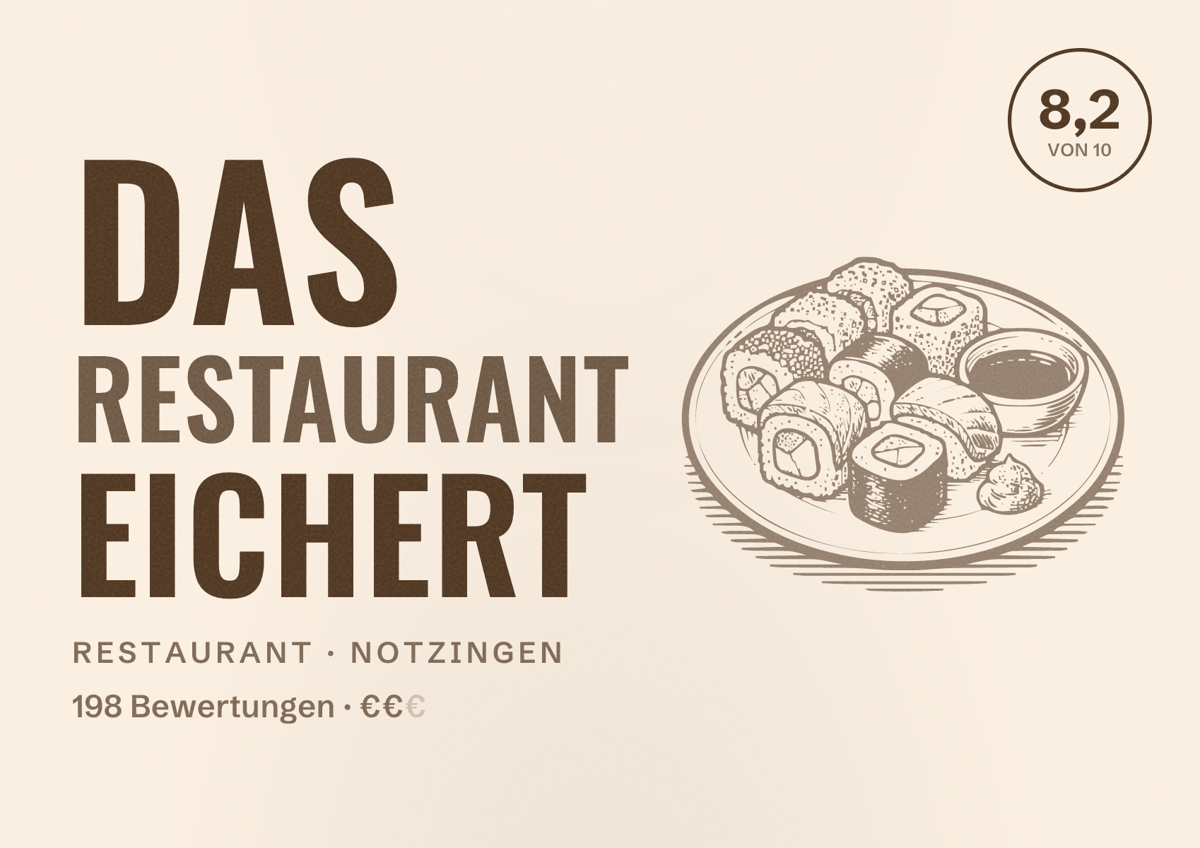 Illustriertes Poster von Das Restaurant Eichert, Restaurant in Notzingen: Bewertung 8,2 von 10 aus 198 Bewertungen, Preisniveau €€