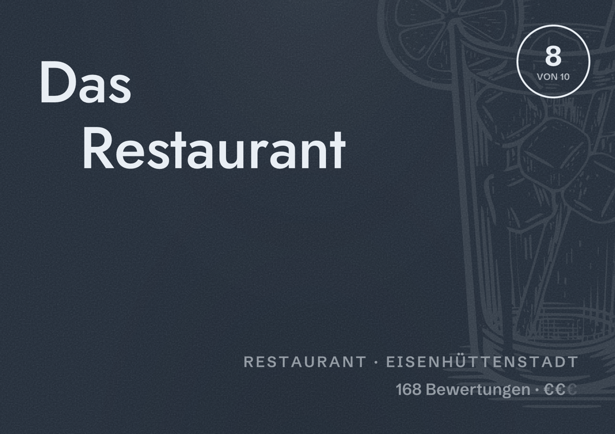 Illustriertes Poster von Das Restaurant, Restaurant in Eisenhüttenstadt: Bewertung 8 von 10 aus 168 Bewertungen, Preisniveau €€