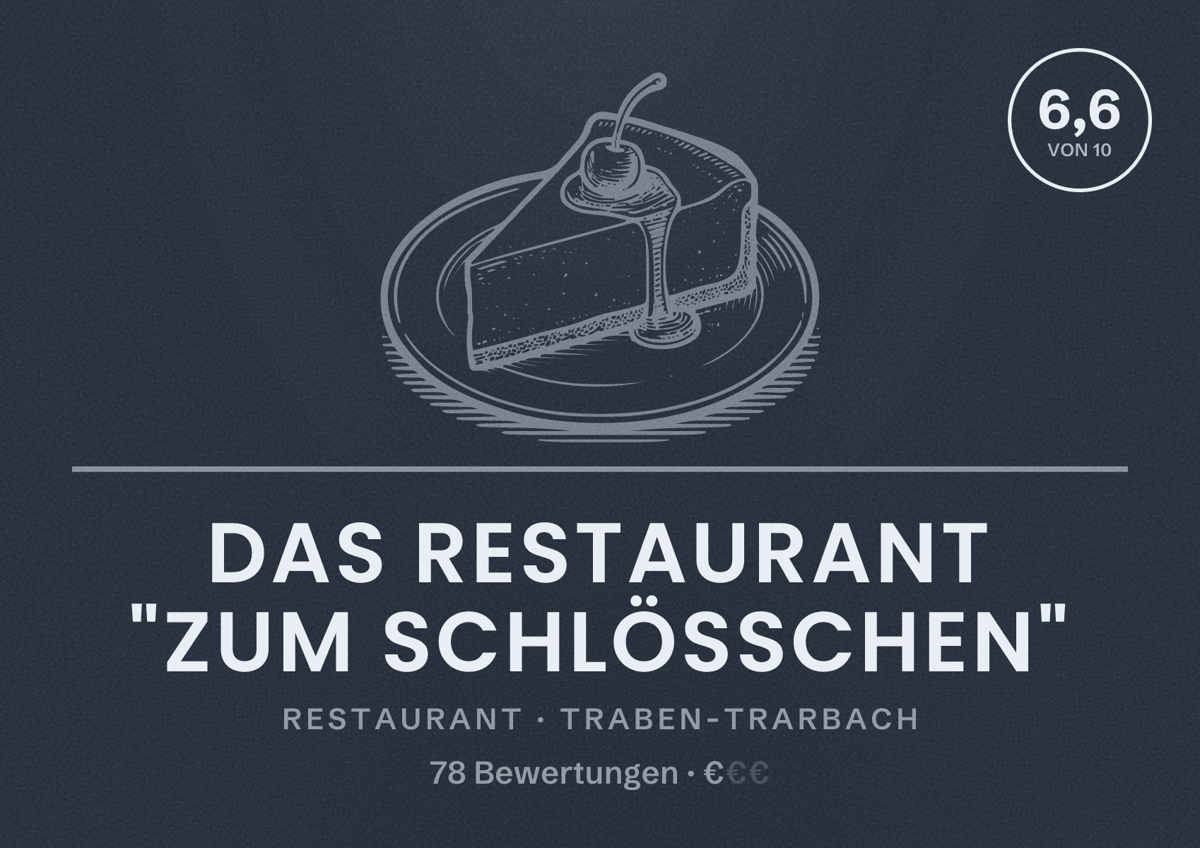 Illustriertes Poster von Das Restaurant "Zum Schlösschen", Restaurant in Traben-Trarbach: Bewertung 6,6 von 10 aus 78 Bewertungen, Preisniveau €