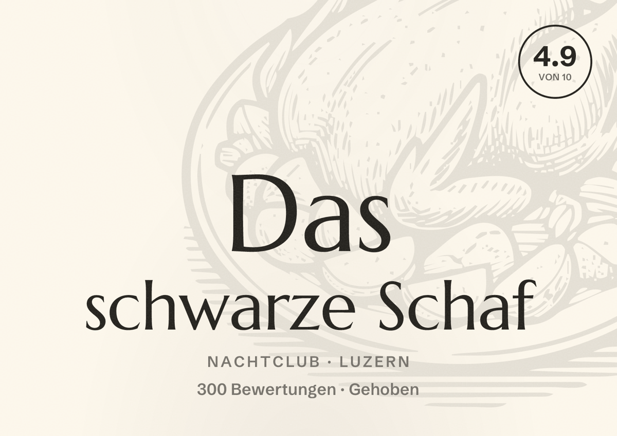 Illustriertes Poster von Das schwarze Schaf, Nachtclub in Luzern: Bewertung 4.9 von 10 aus 300 Bewertungen, Preisniveau Gehoben
