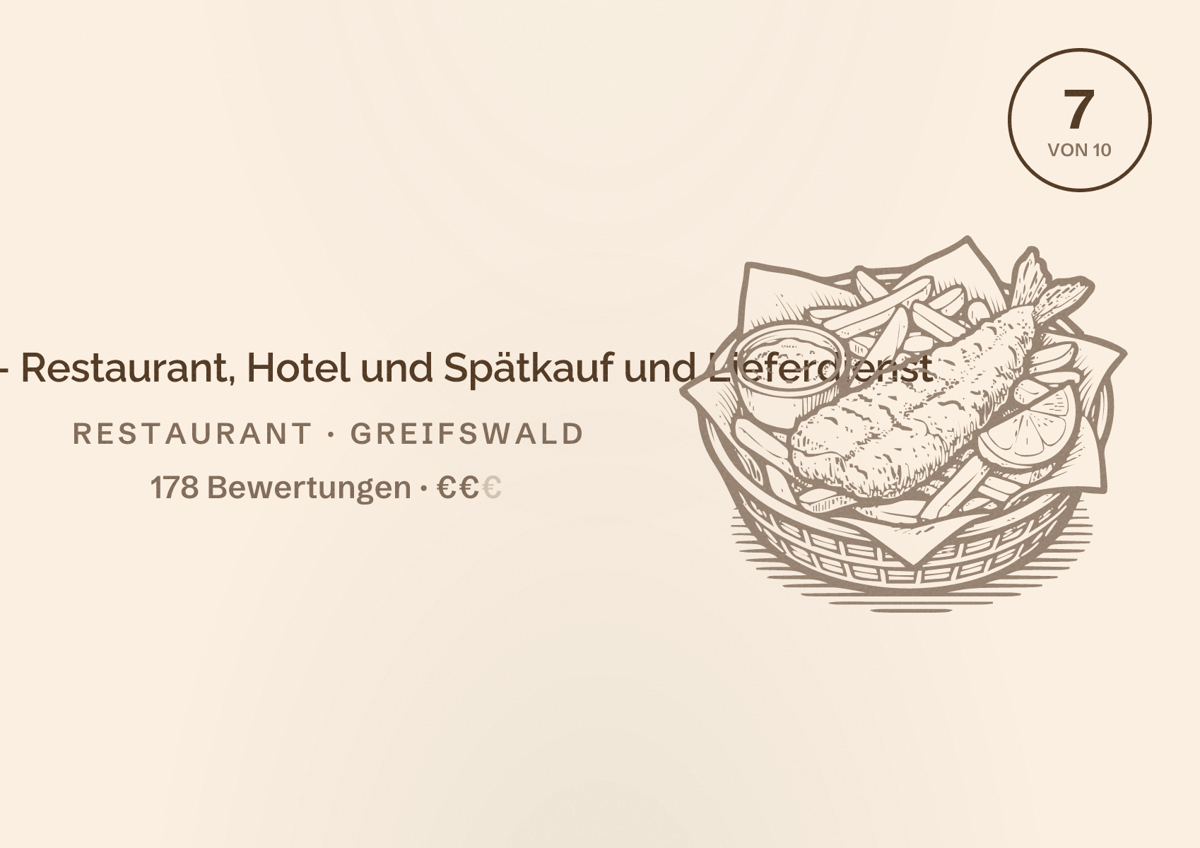 Illustriertes Poster von Das Sofa - Restaurant, Hotel und Spätkauf und Lieferdienst, Restaurant in Greifswald: Bewertung 7 von 10 aus 178 Bewertungen, Preisniveau €€