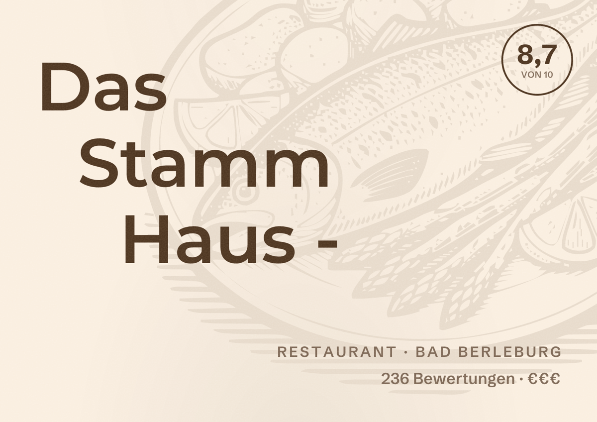 Illustriertes Poster von Das Stamm Haus -, Restaurant in Bad Berleburg: Bewertung 8,7 von 10 aus 236 Bewertungen, Preisniveau €€€