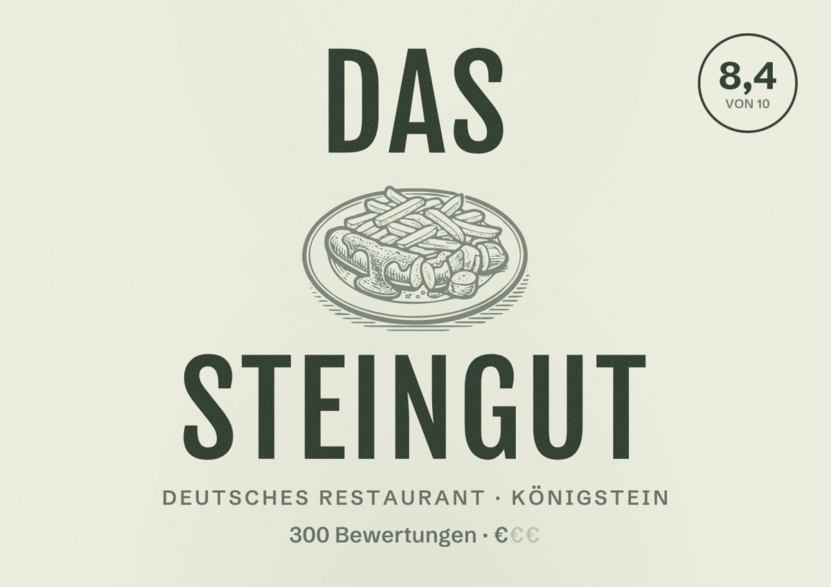 Illustriertes Poster von DAS STEINGUT, Deutsches Restaurant in Königstein: Bewertung 8,4 von 10 aus 300 Bewertungen, Preisniveau €
