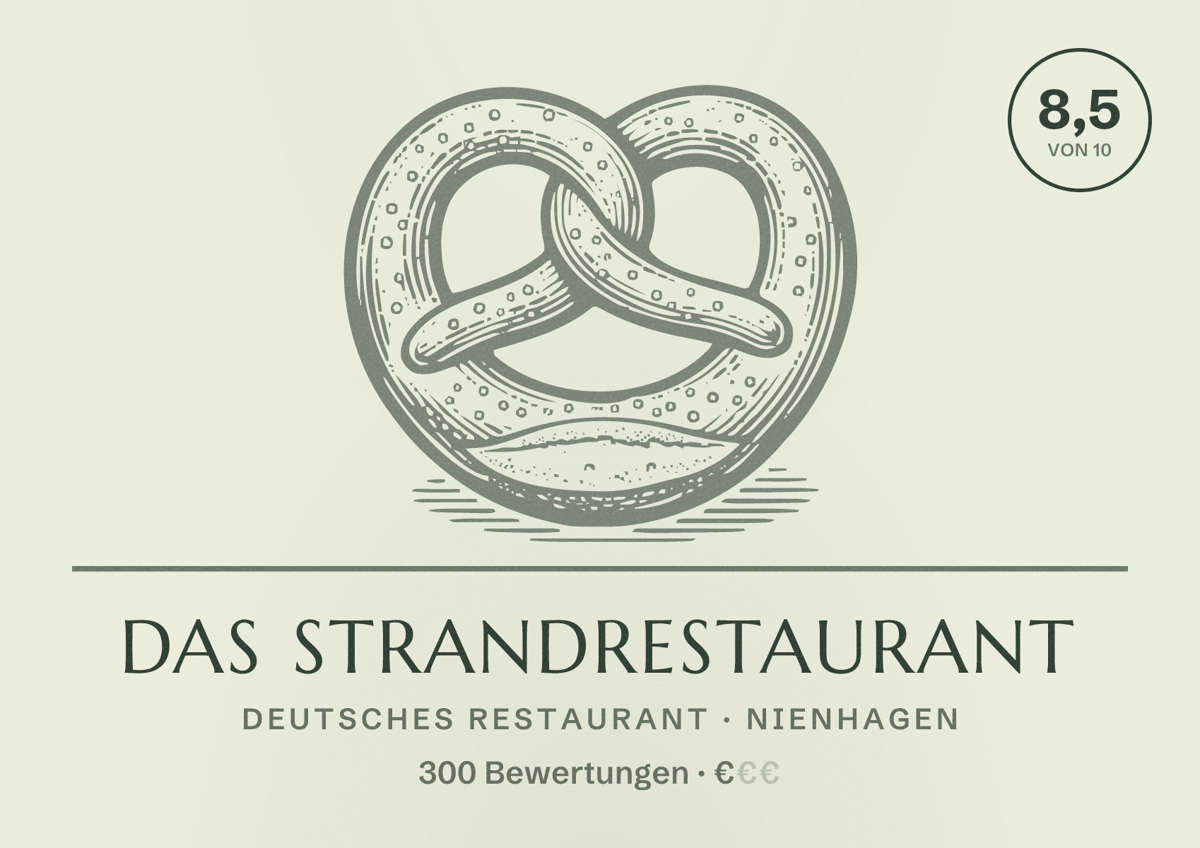 Illustriertes Poster von Das Strandrestaurant, Deutsches Restaurant in Nienhagen: Bewertung 8,5 von 10 aus 300 Bewertungen, Preisniveau €