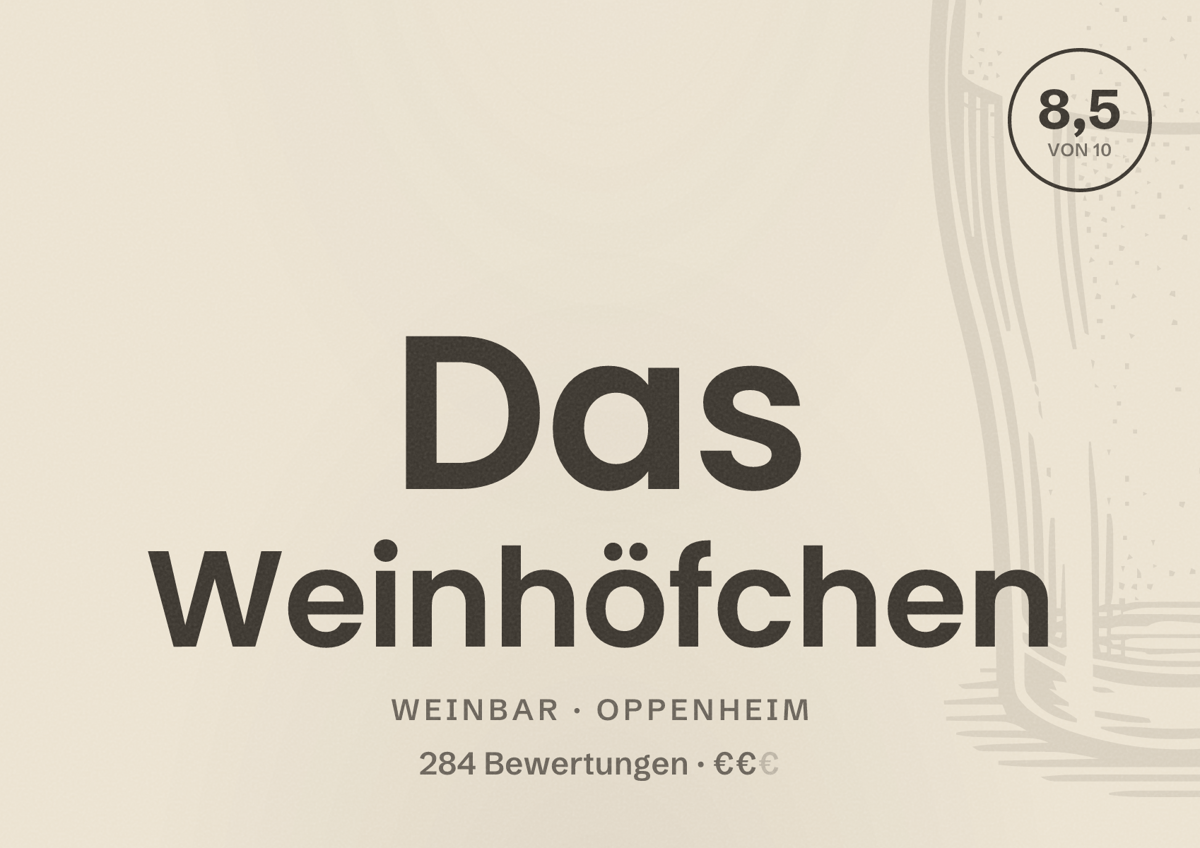 Illustriertes Poster von Das Weinhöfchen, Weinbar in Oppenheim: Bewertung 8,5 von 10 aus 284 Bewertungen, Preisniveau €€