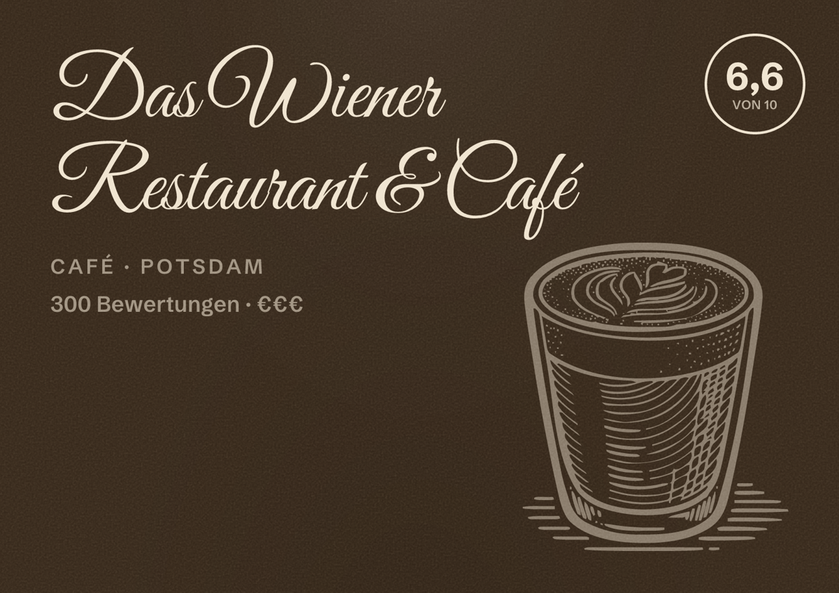 Illustriertes Poster von Das Wiener Restaurant & Café, Café in Potsdam: Bewertung 6,6 von 10 aus 300 Bewertungen, Preisniveau €€€