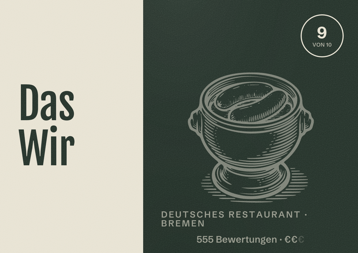 Illustriertes Poster von Das Wir, Deutsches Restaurant in Bremen: Bewertung 9 von 10 aus 555 Bewertungen, Preisniveau €€