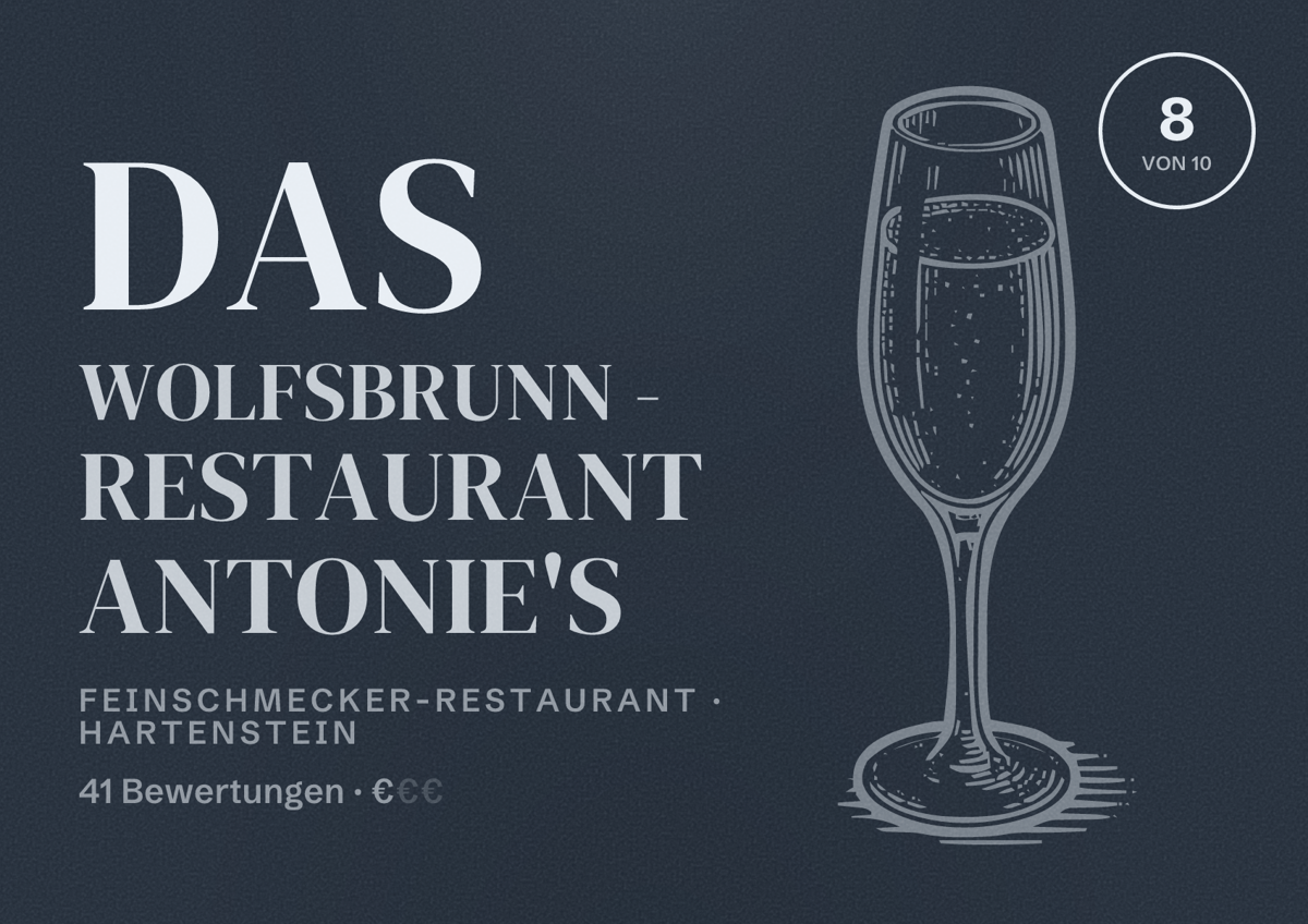 Illustriertes Poster von DAS WOLFSBRUNN - Restaurant ANTONIE'S, Feinschmecker-Restaurant in Hartenstein: Bewertung 8 von 10 aus 41 Bewertungen, Preisniveau €