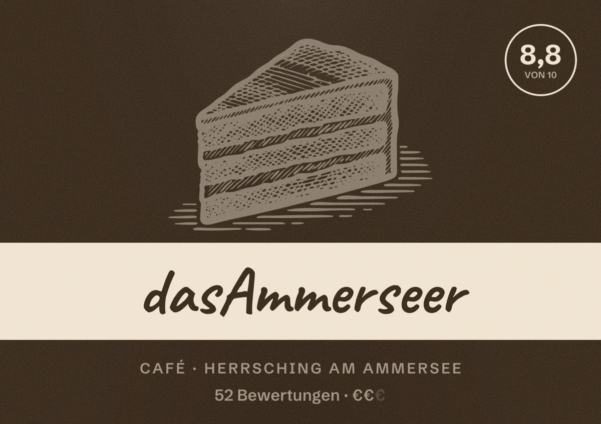 Illustriertes Poster von dasAmmerseer, Café in Herrsching am Ammersee: Bewertung 8,8 von 10 aus 52 Bewertungen, Preisniveau €€