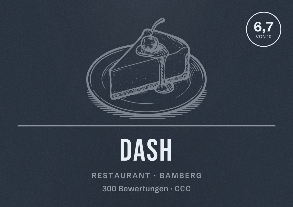 Illustriertes Poster von DASH, Restaurant in Bamberg: Bewertung 6,7 von 10 aus 300 Bewertungen, Preisniveau €€€