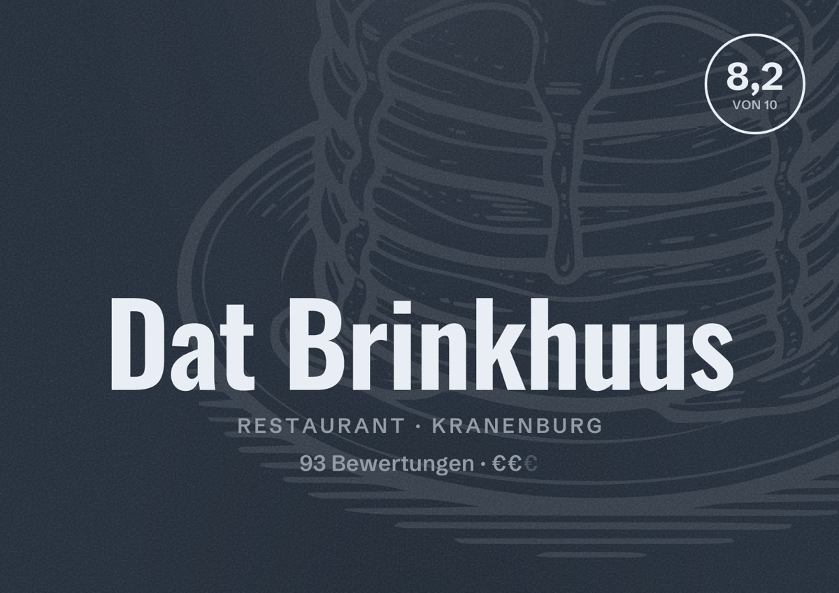 Illustriertes Poster von Dat Brinkhuus, Restaurant in Kranenburg: Bewertung 8,2 von 10 aus 93 Bewertungen, Preisniveau €€
