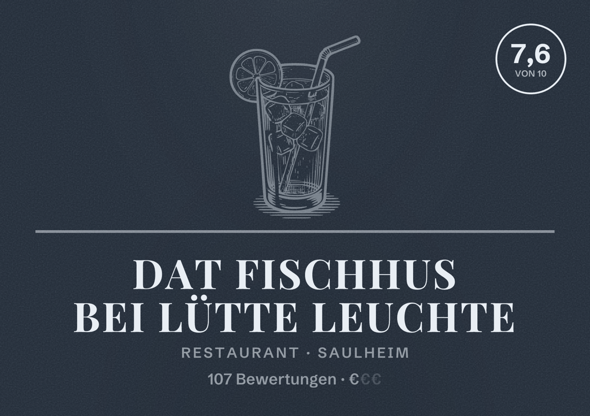 Illustriertes Poster von Dat Fischhus bei Lütte Leuchte, Restaurant in Saulheim: Bewertung 7,6 von 10 aus 107 Bewertungen, Preisniveau €