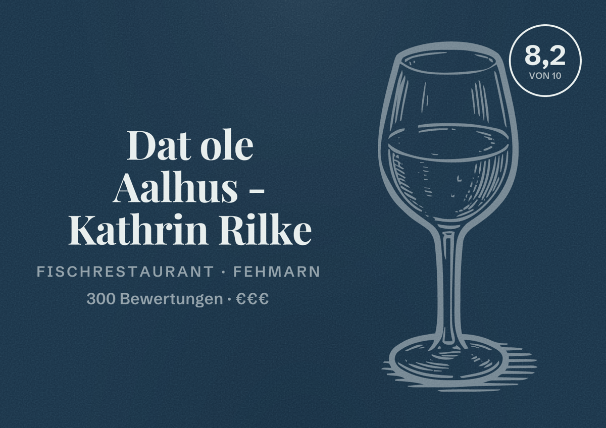 Illustriertes Poster von Dat ole Aalhus - Kathrin Rilke, Fischrestaurant in Fehmarn: Bewertung 8,2 von 10 aus 300 Bewertungen, Preisniveau €€€