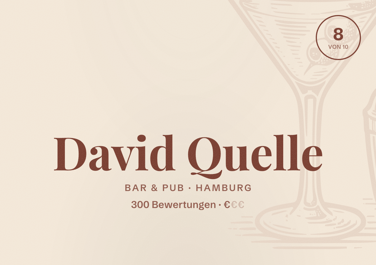 Illustriertes Poster von David Quelle, Bar & Pub in Hamburg: Bewertung 8 von 10 aus 300 Bewertungen, Preisniveau €