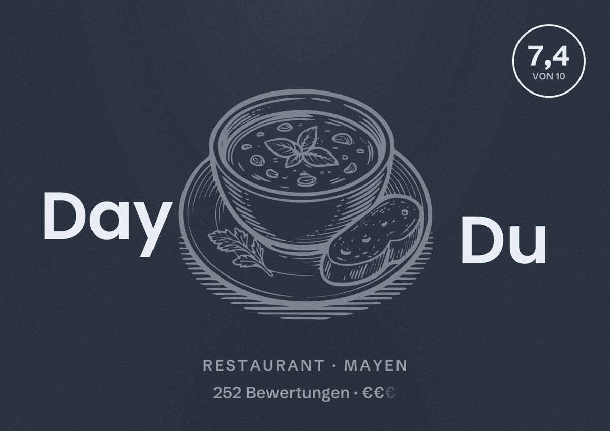 Illustriertes Poster von Day Du, Restaurant in Mayen: Bewertung 7,4 von 10 aus 252 Bewertungen, Preisniveau €€