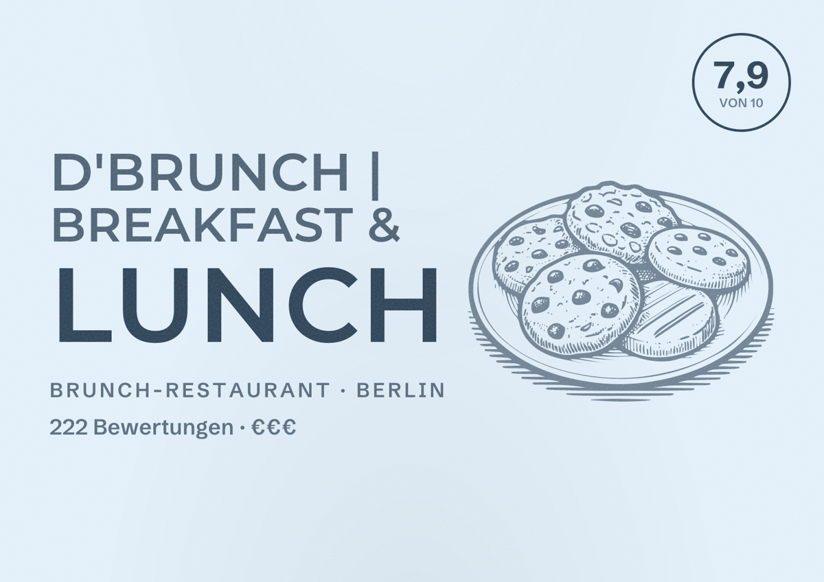 Illustriertes Poster von D'Brunch | Breakfast & Lunch, Brunch-Restaurant in Berlin: Bewertung 7,9 von 10 aus 222 Bewertungen, Preisniveau €€€