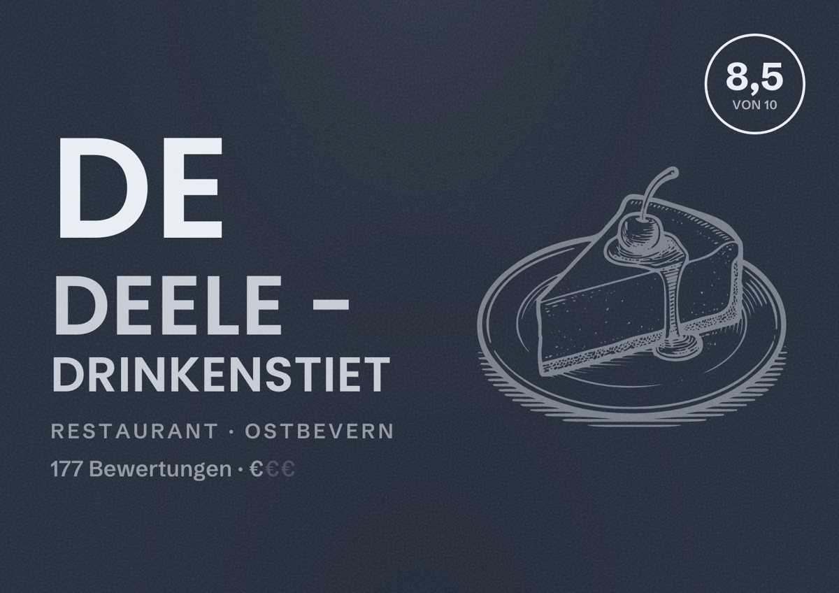 Illustriertes Poster von De Deele - Drinkenstiet, Restaurant in Ostbevern: Bewertung 8,5 von 10 aus 177 Bewertungen, Preisniveau €