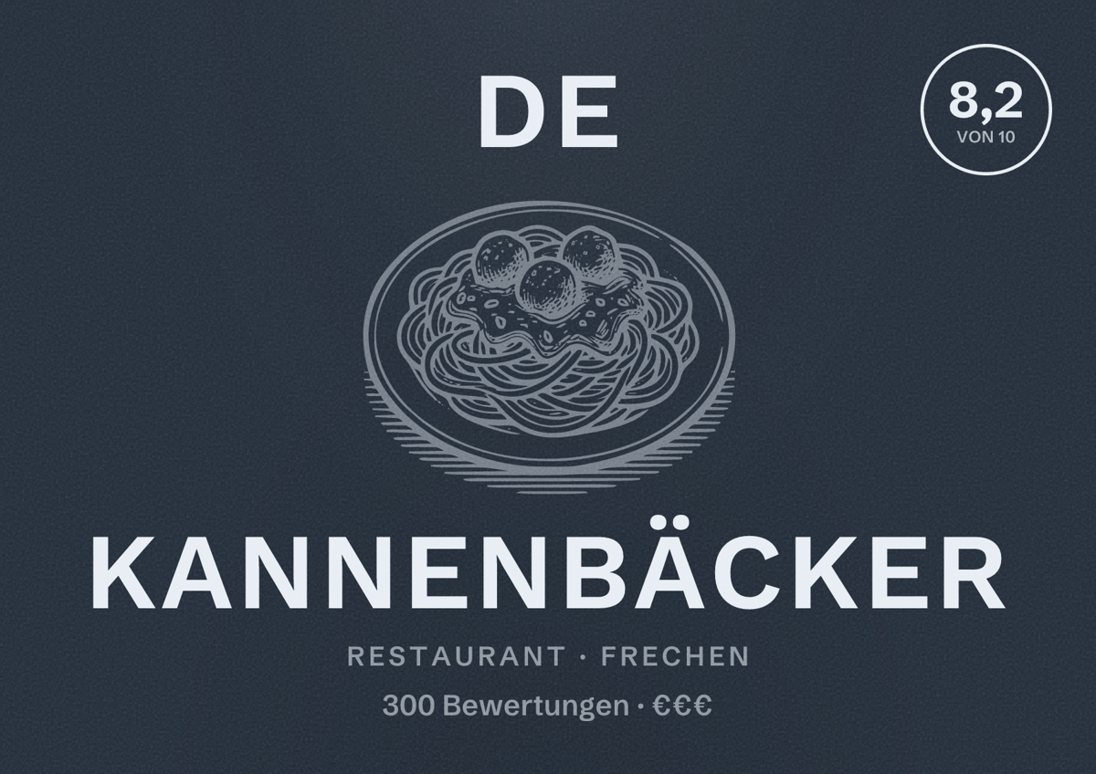 Illustriertes Poster von De Kannenbäcker, Restaurant in Frechen: Bewertung 8,2 von 10 aus 300 Bewertungen, Preisniveau €€€