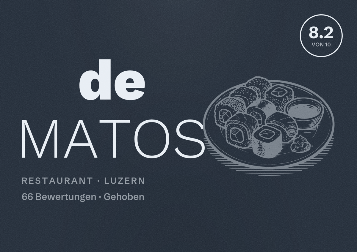 Illustriertes Poster von de MATOS, Restaurant in Luzern: Bewertung 8.2 von 10 aus 66 Bewertungen, Preisniveau Gehoben