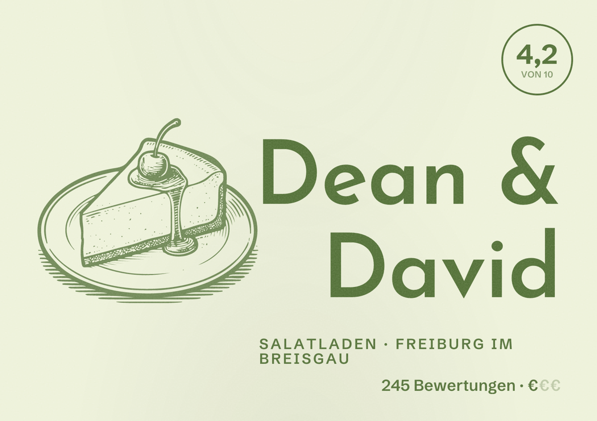 Illustriertes Poster von Dean & David, Salatladen in Freiburg im Breisgau: Bewertung 4,2 von 10 aus 245 Bewertungen, Preisniveau €