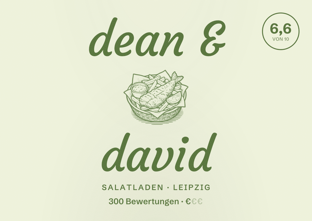 Illustriertes Poster von dean & david, Salatladen in Leipzig: Bewertung 6,6 von 10 aus 300 Bewertungen, Preisniveau €