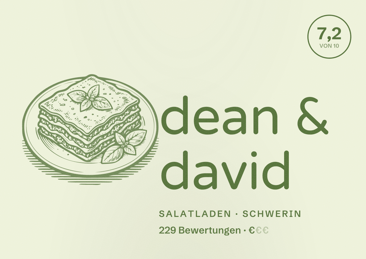 Illustriertes Poster von dean & david, Salatladen in Schwerin: Bewertung 7,2 von 10 aus 229 Bewertungen, Preisniveau €