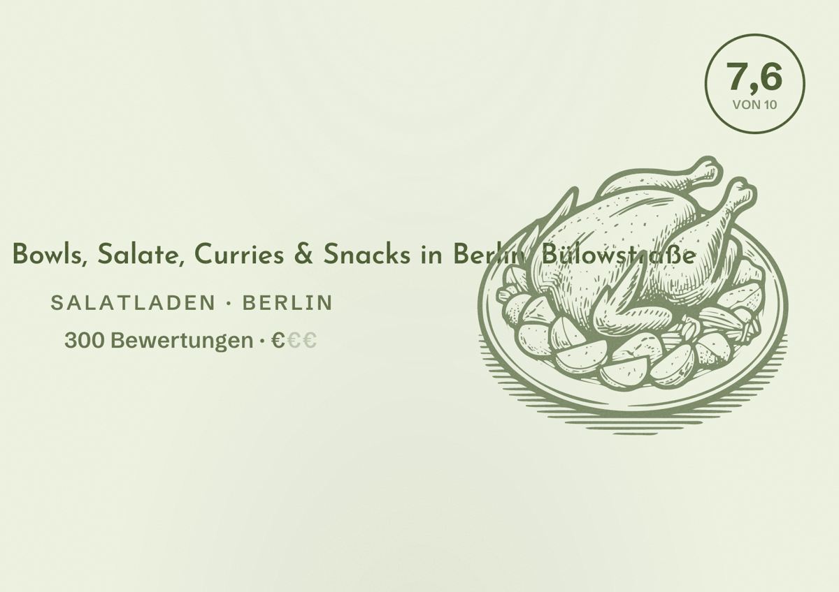 Illustriertes Poster von dean&david | Bowls, Salate, Curries & Snacks in Berlin, Bülowstraße, Salatladen in Berlin: Bewertung 7,6 von 10 aus 300 Bewertungen, Preisniveau €