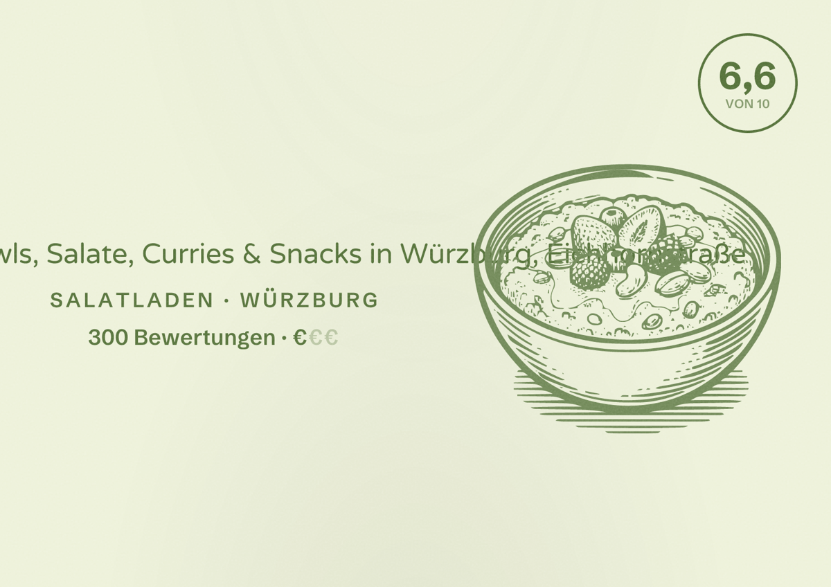 Illustriertes Poster von dean&david | Bowls, Salate, Curries & Snacks in Würzburg, Eichhornstraße, Salatladen in Würzburg: Bewertung 6,6 von 10 aus 300 Bewertungen, Preisniveau €