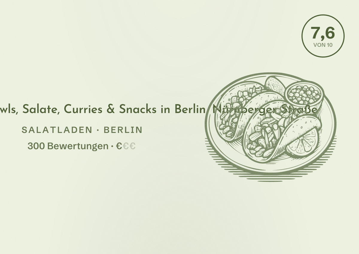 Illustriertes Poster von dean&david | Bowls, Salate, Curries & Snacks in Berlin, Nürnberger Straße, Salatladen in Berlin: Bewertung 7,6 von 10 aus 300 Bewertungen, Preisniveau €