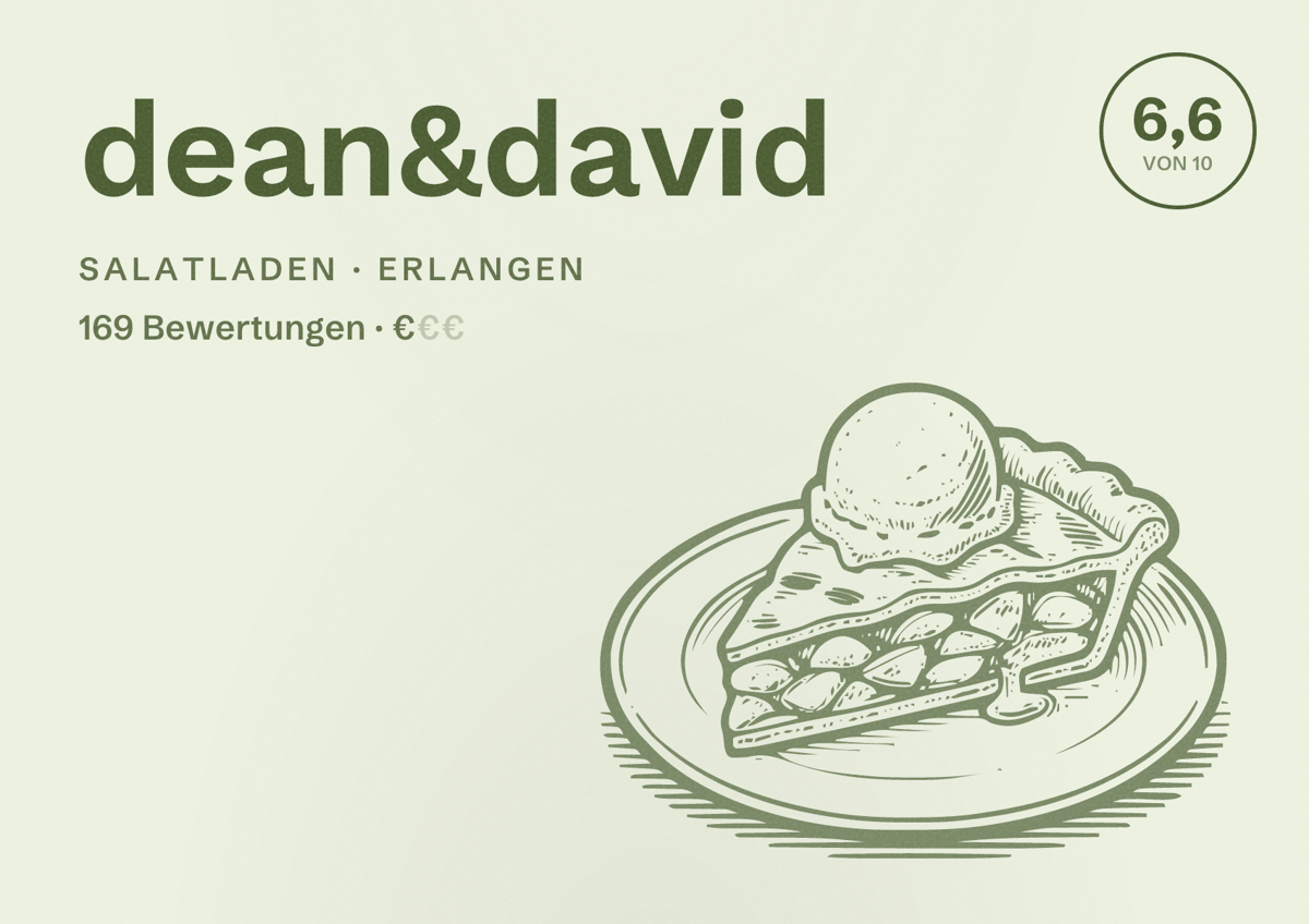 Illustriertes Poster von dean&david, Salatladen in Erlangen: Bewertung 6,6 von 10 aus 169 Bewertungen, Preisniveau €