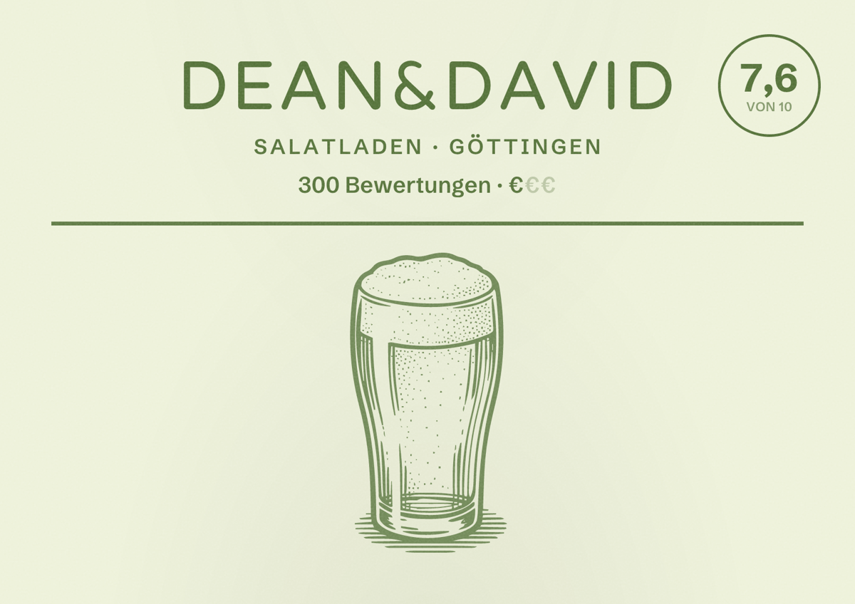 Illustriertes Poster von dean&david, Salatladen in Göttingen: Bewertung 7,6 von 10 aus 300 Bewertungen, Preisniveau €
