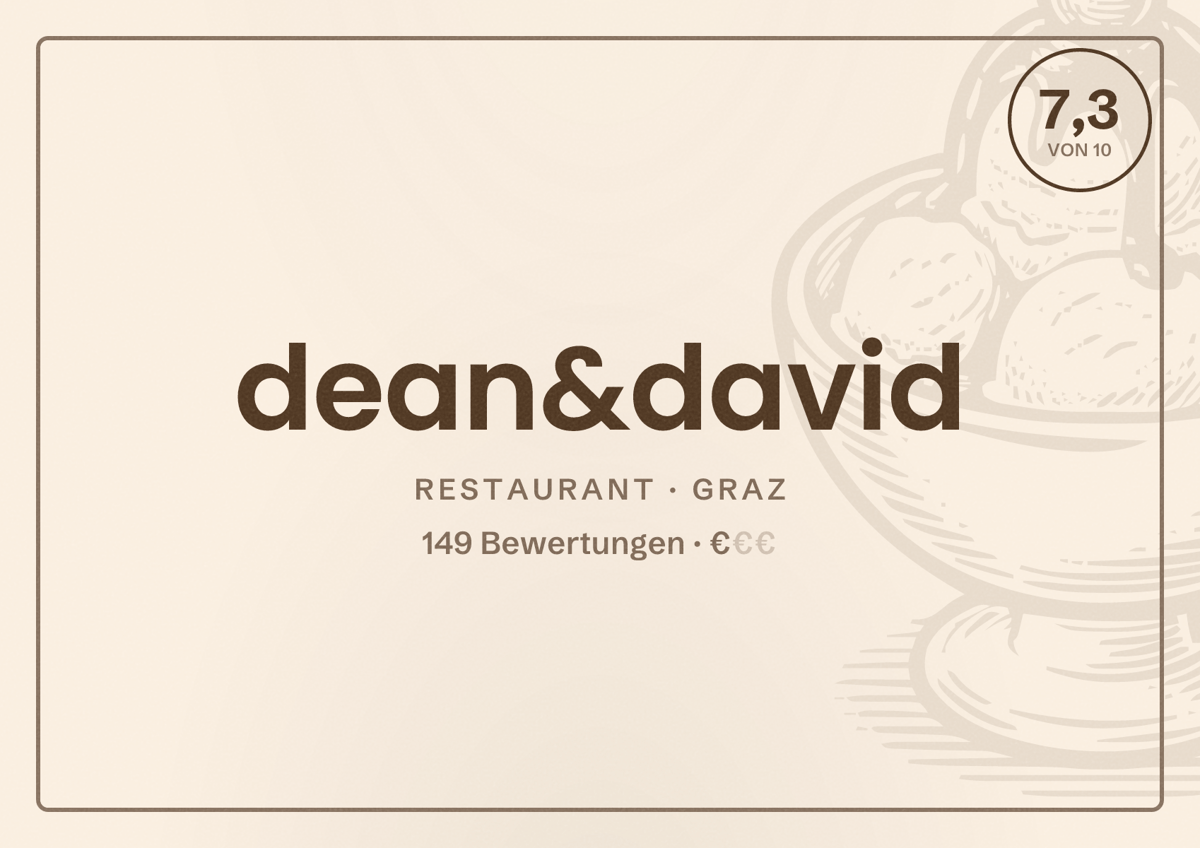 Illustriertes Poster von dean&david, Restaurant in Graz: Bewertung 7,3 von 10 aus 149 Bewertungen, Preisniveau €