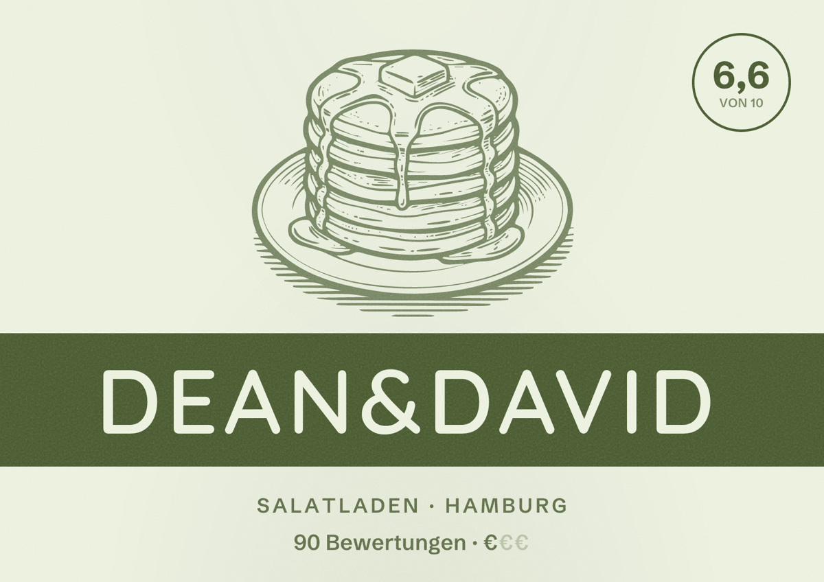 Illustriertes Poster von dean&david, Salatladen in Hamburg: Bewertung 6,6 von 10 aus 90 Bewertungen, Preisniveau €