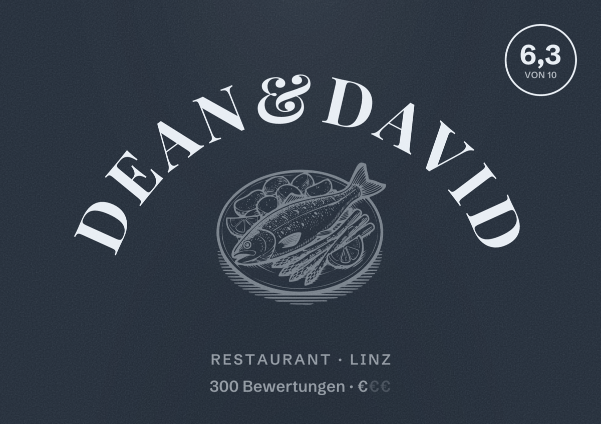 Illustriertes Poster von dean&david, Restaurant in Linz: Bewertung 6,3 von 10 aus 300 Bewertungen, Preisniveau €