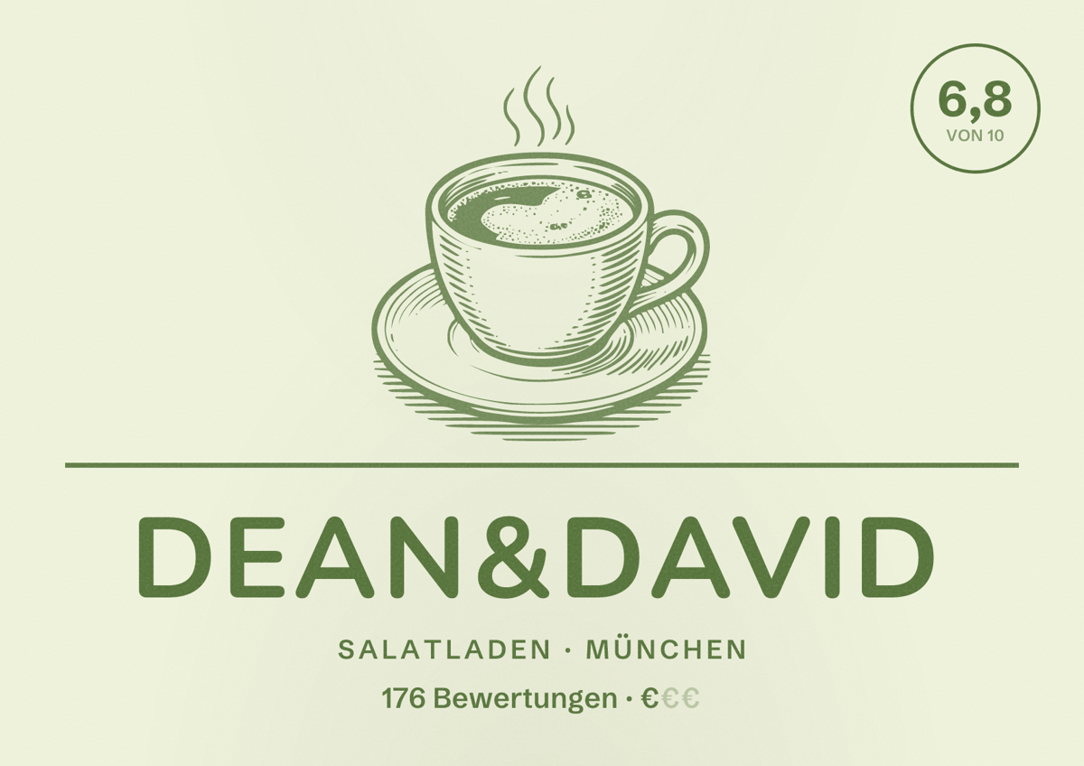 Illustriertes Poster von dean&david, Salatladen in München: Bewertung 6,8 von 10 aus 176 Bewertungen, Preisniveau €