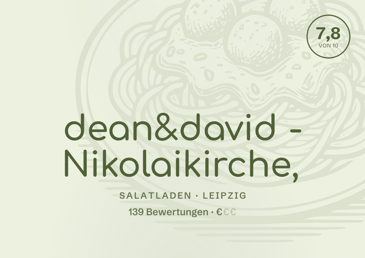 Illustriertes Poster von dean&david - Nikolaikirche,, Salatladen in Leipzig: Bewertung 7,8 von 10 aus 139 Bewertungen, Preisniveau €