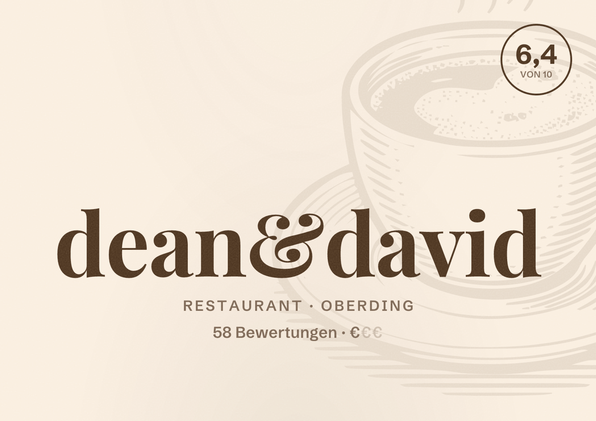 Illustriertes Poster von dean&david, Restaurant in Oberding: Bewertung 6,4 von 10 aus 58 Bewertungen, Preisniveau €